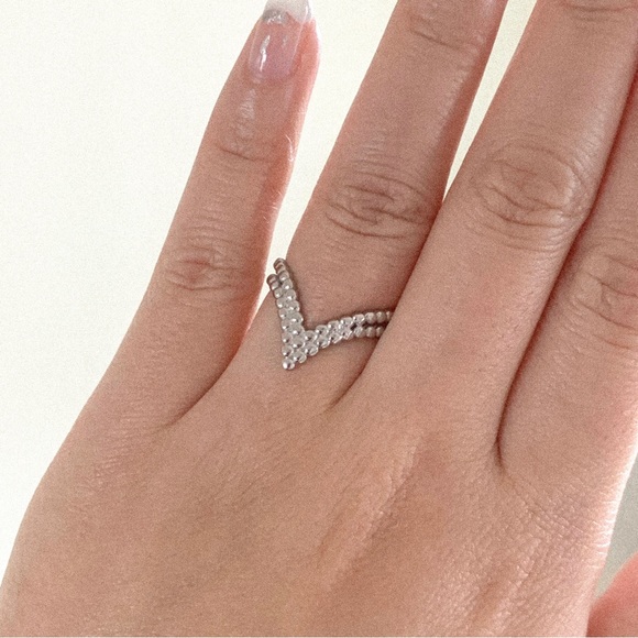 Beaded ring v shaped ring sterling sterling silver ring silver ring - Picture 4 of 4